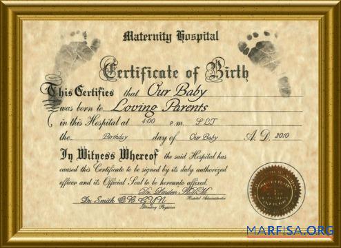 Downloadable Maternity hospital birth certificate real example